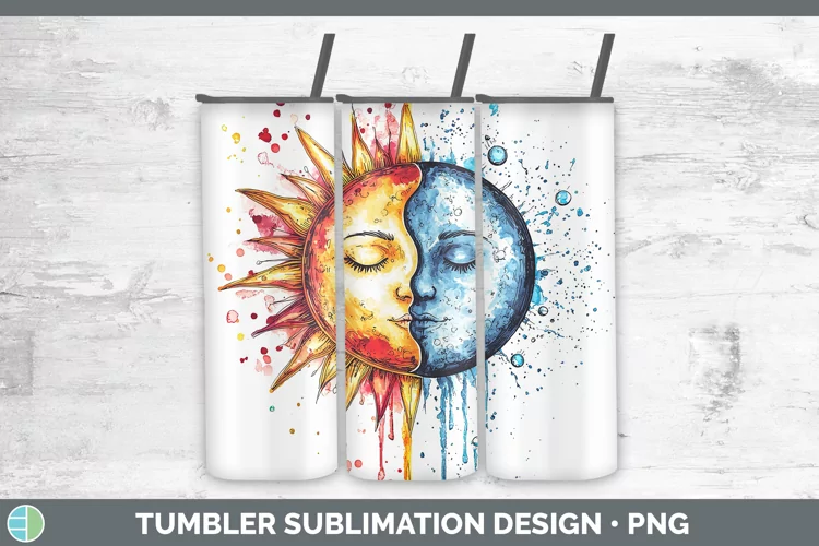 Watercolor Sun and Moon Tumbler Sublimation 20 oz Skinny Tum