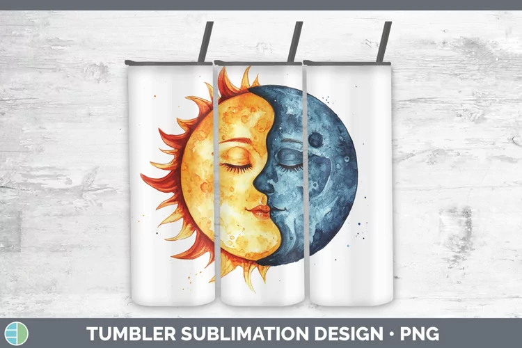 Watercolor Sun and Moon Tumbler Sublimation 20 oz Skinny Tum
