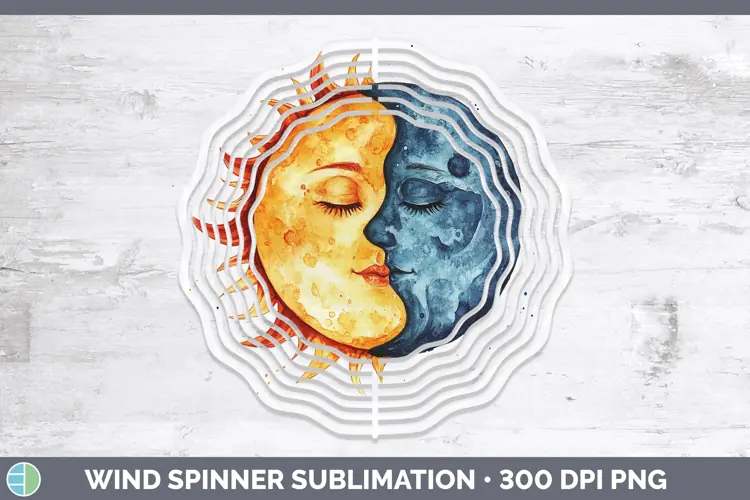 Watercolor Sun and Moon Wind Spinner Sublimation Spinner Des