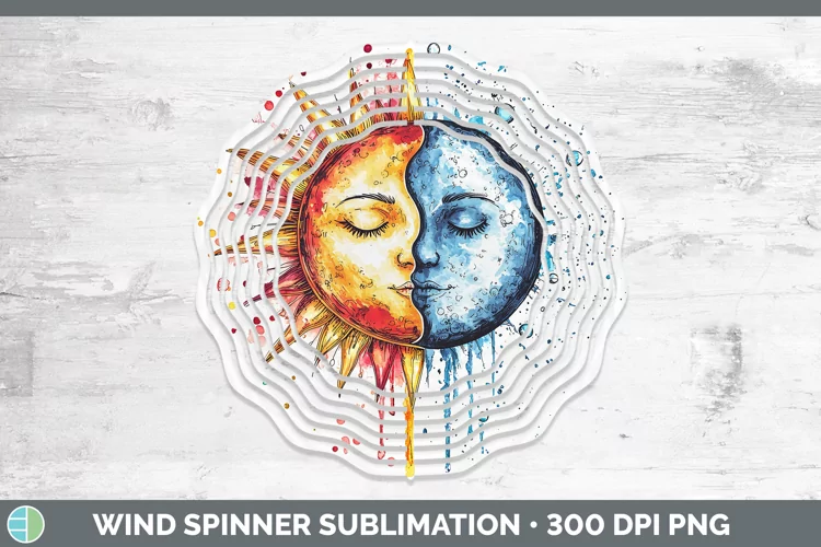 Watercolor Sun and Moon Wind Spinner Sublimation Spinner Des