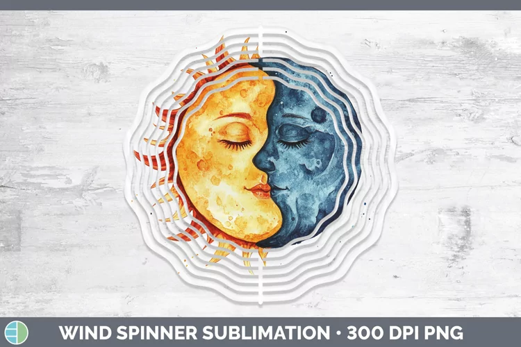 Watercolor Sun and Moon Wind Spinner Sublimation Spinner Des