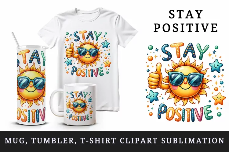Stay Positive sun tumbler mug wrap clipart sublimation png