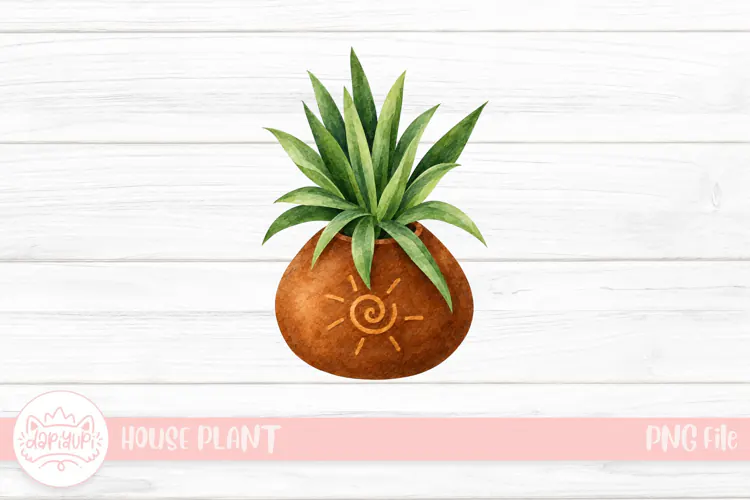 Watercolor Sunburst Potted Plant
