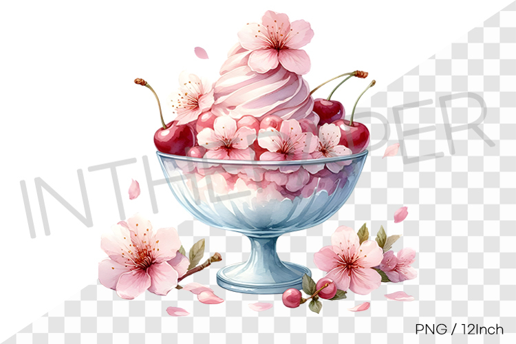 Cherry blossom sakura sundae ice cream PNG clipart dessert