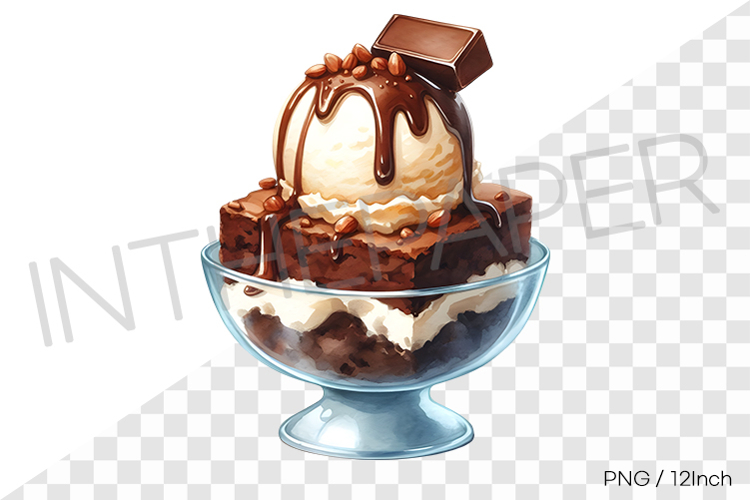 Chocolate brownie sundae ice cream PNG clipart dessert
