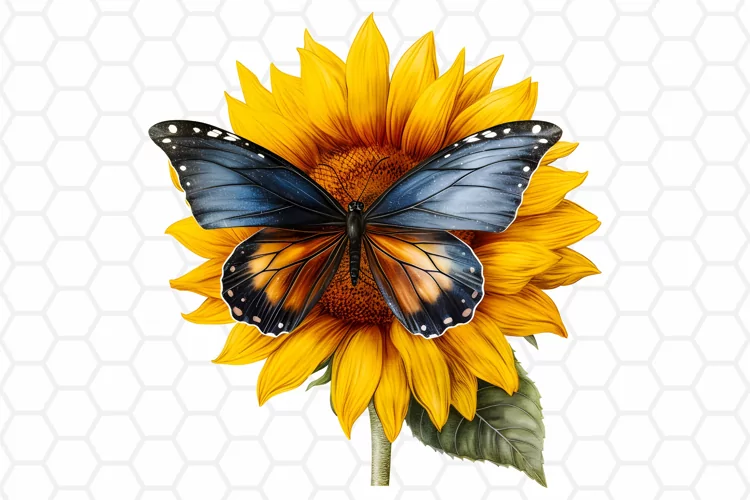 Watercolor Sunflower and Butterfly Clipart, Sublimation PNG