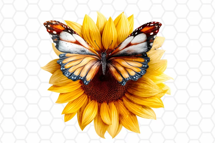Watercolor Sunflower and Butterfly Clipart, Sublimation PNG