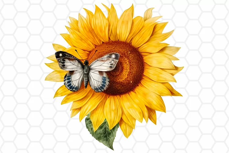Watercolor Sunflower and Butterfly Clipart, Sublimation PNG