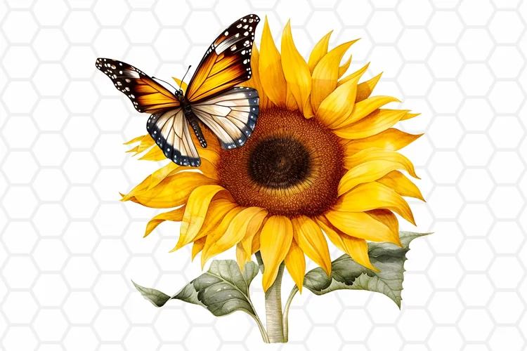 Watercolor Sunflower and Butterfly Clipart, Sublimation PNG