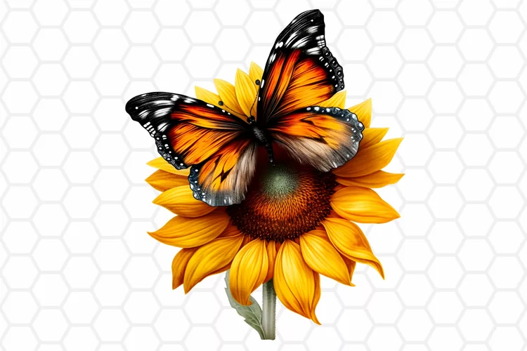 Watercolor Sunflower and Butterfly Clipart, Sublimation PNG