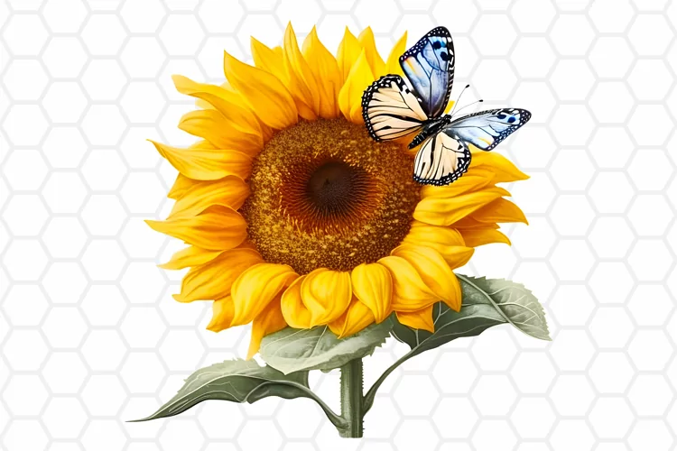 Watercolor Sunflower and Butterfly Clipart, Sublimation PNG