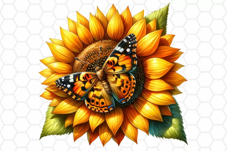 Watercolor Sunflower and Butterfly Clipart, Sublimation PNG