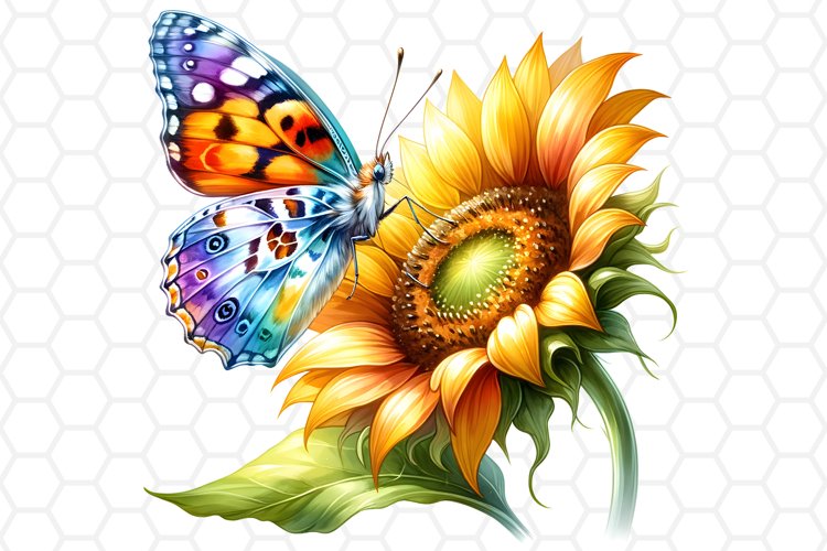 Watercolor Sunflower and Butterfly Clipart, Sublimation PNG