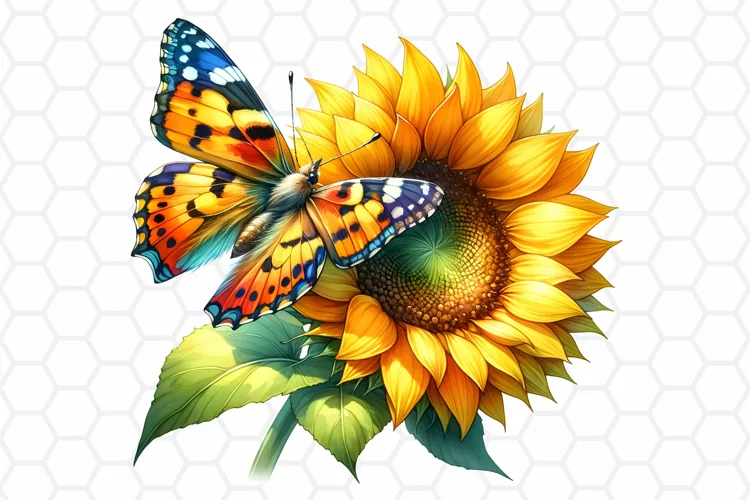Watercolor Sunflower and Butterfly Clipart, Sublimation PNG