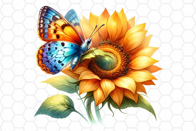 Watercolor Sunflower and Butterfly Clipart, Sublimation PNG