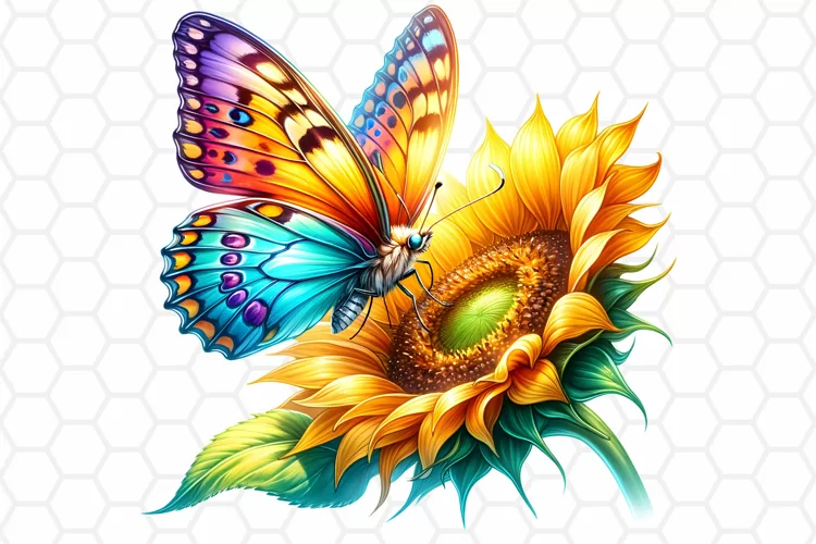 Watercolor Sunflower and Butterfly Clipart, Sublimation PNG