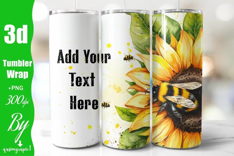 Watercolor Sunflower Bee 20 oz Tumbler Design