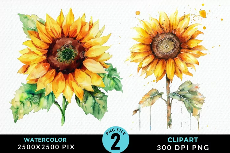 Watercolor Sunflower Graphics Clipart