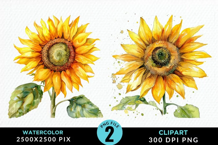 Watercolor Sunflower Illustration Clipart