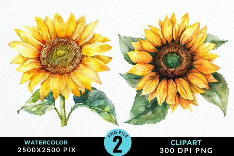 Watercolor Sunflower Graphics Clipart