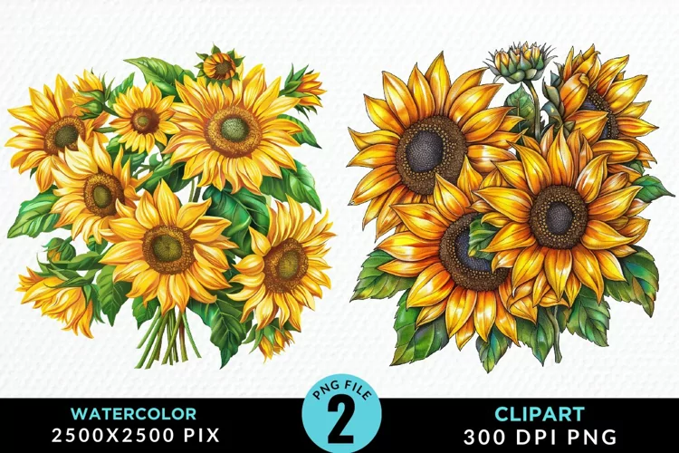 Watercolor Sunflower Illustration Clipart
