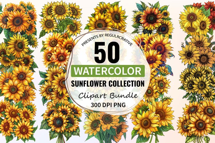 Watercolor Sunflower Clipart Bundle