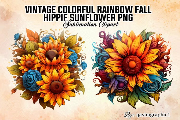 Vintage Colorfull Fall Sunflower PNG, fall sublimation