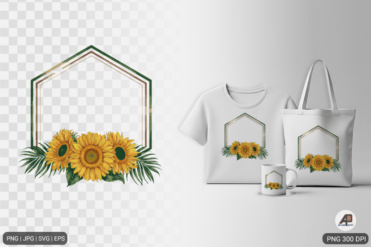 Watercolor Sunflower Frame SVG PNG