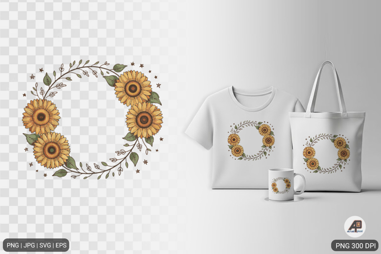 Watercolor Sunflower Frame SVG PNG