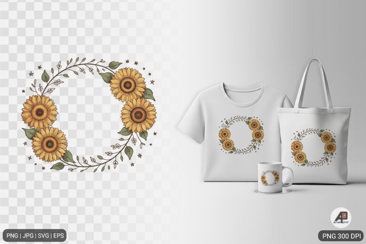 Watercolor Sunflower Frame SVG PNG