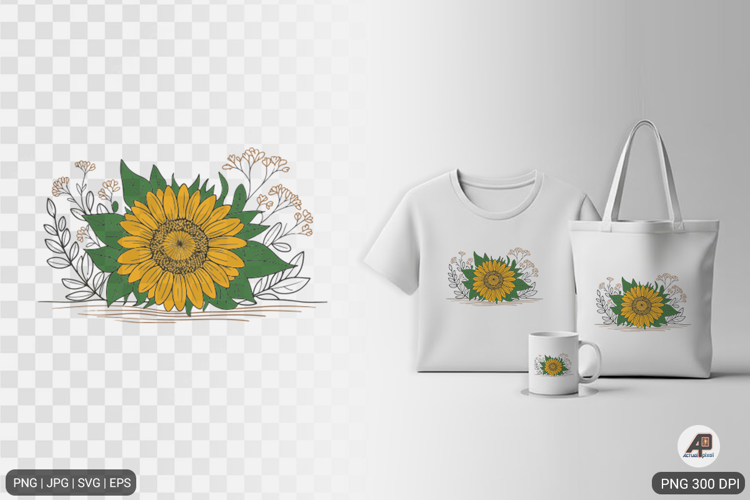Watercolor Sunflower Frame SVG PNG