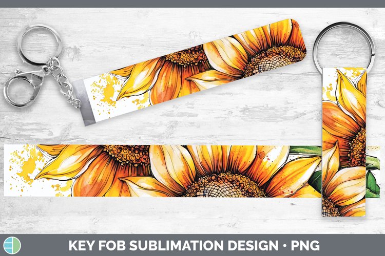 Watercolor Sunflower Key Fob Sublimation Wristlet Designs