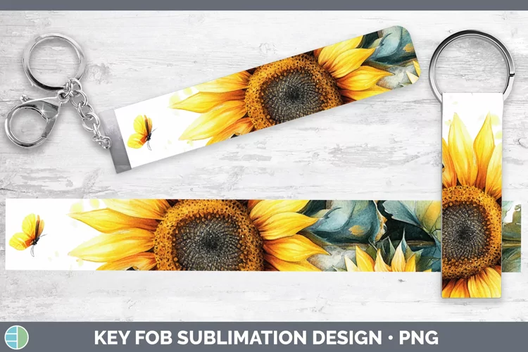 Watercolor Sunflower Key Fob Sublimation Wristlet Designs