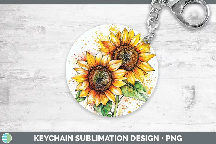 Watercolor Sunflower Keychain Sublimation Keyring Designs