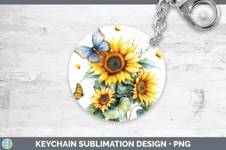 Watercolor Sunflower Keychain Sublimation Keyring Designs