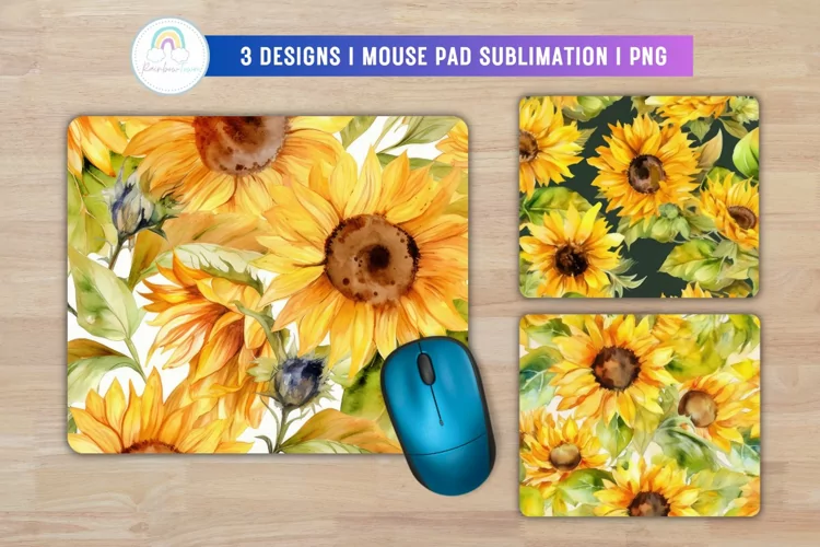 Watercolor Sunflower Mouse Pad Sublimation PNG
