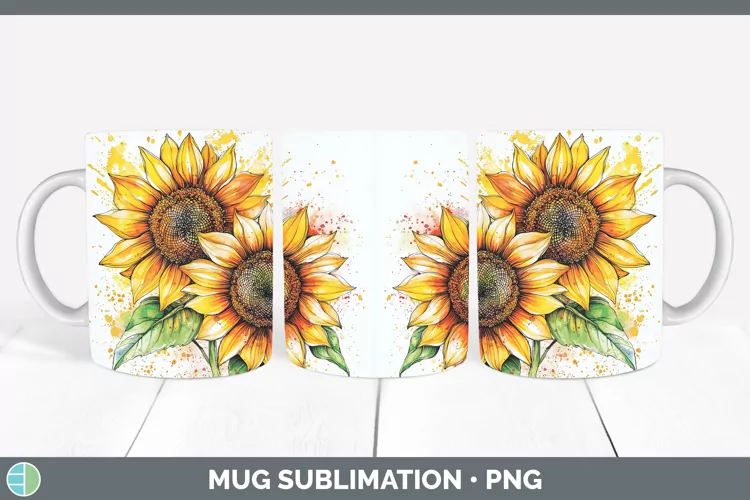 Watercolor Sunflower Mug Wrap Sublimation Coffee Cup Designs