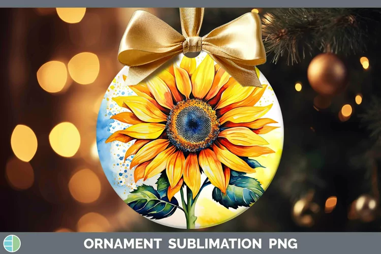 Watercolor Sunflower Ornament Sublimation Bauble Designs
