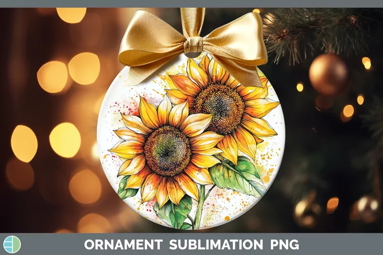 Watercolor Sunflower Ornament Sublimation Bauble Designs