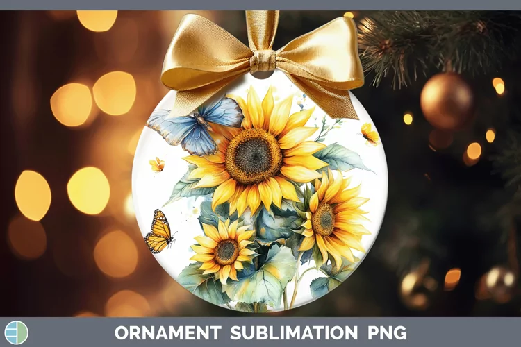 Watercolor Sunflower Ornament Sublimation Bauble Designs