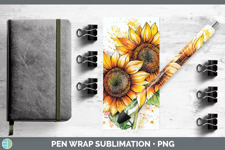 Watercolor Sunflower Pen Wrap Sublimation Pen Designs