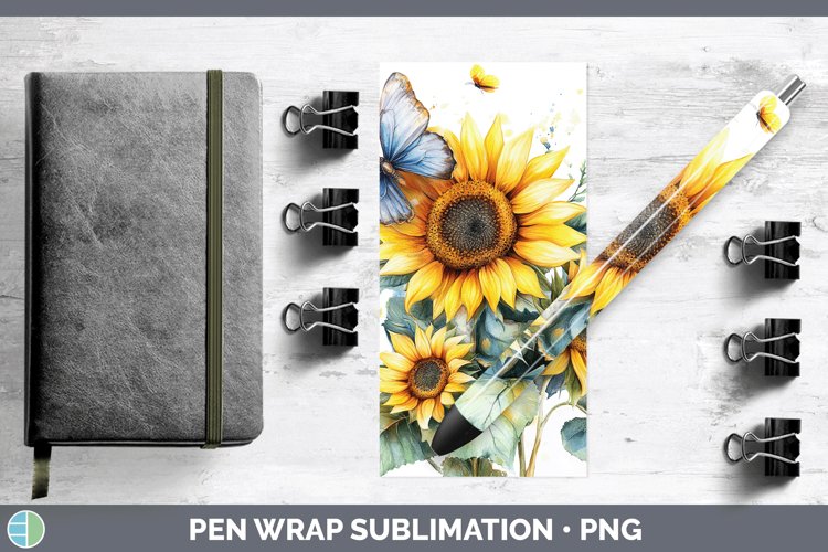 Watercolor Sunflower Pen Wrap Sublimation Pen Designs