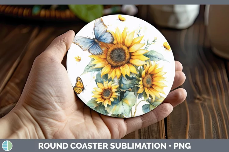 Watercolor Sunflower Round Coaster Sublimation Coaster Desig