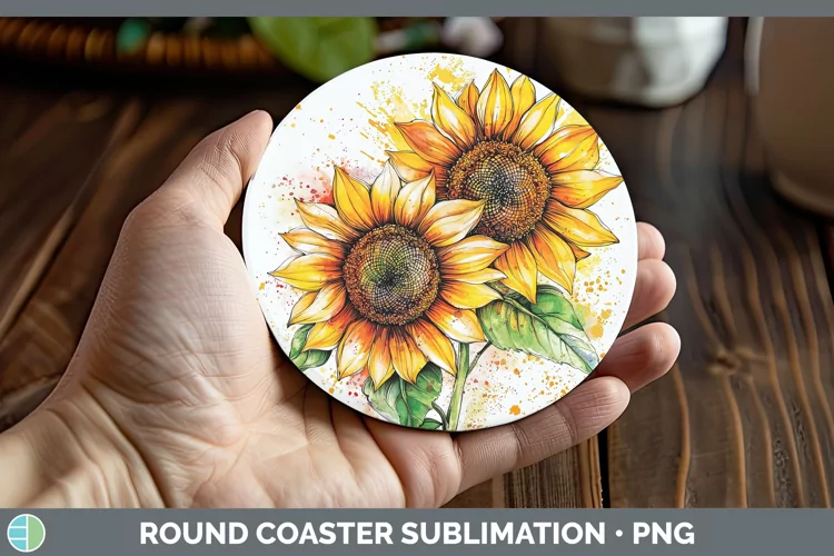 Watercolor Sunflower Round Coaster Sublimation Coaster Desig