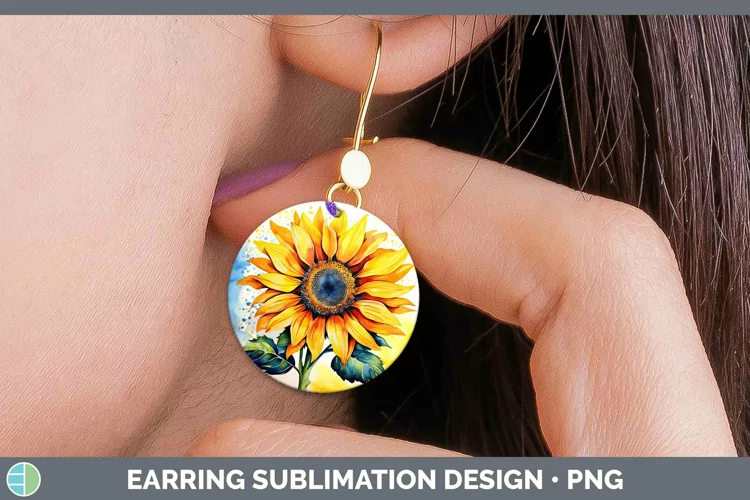 Watercolor Sunflower Round Earrings | Sublimation Earrings D