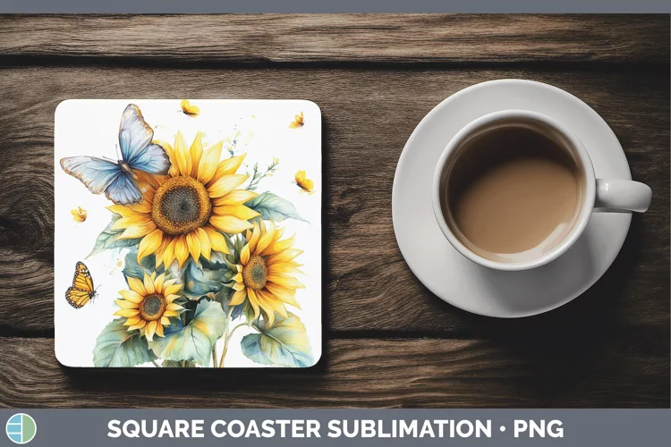 Watercolor Sunflower Square Coaster Sublimation Coaster Desi