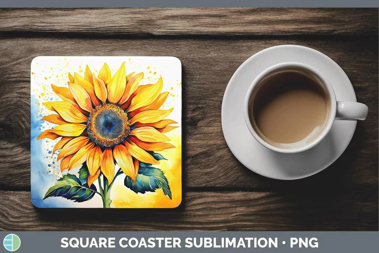 Watercolor Sunflower Square Coaster | Sublimation Coaster De