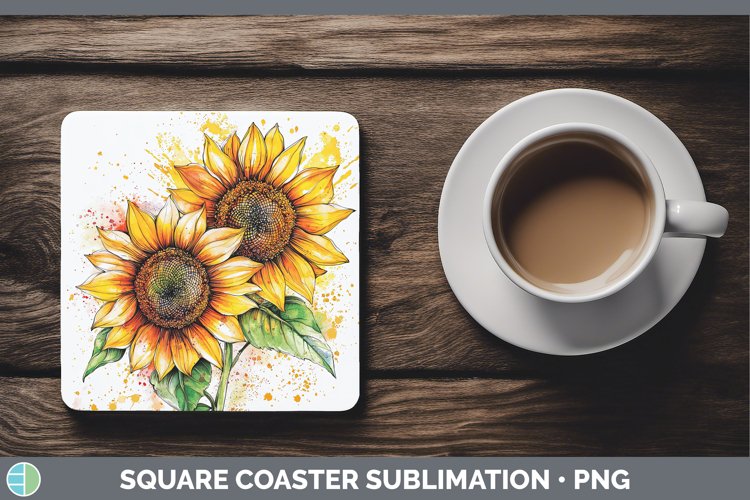 Watercolor Sunflower Square Coaster Sublimation Coaster Desi