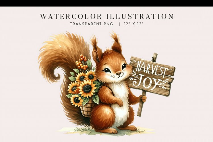 Watercolor Sunflower Squirrel Clipart