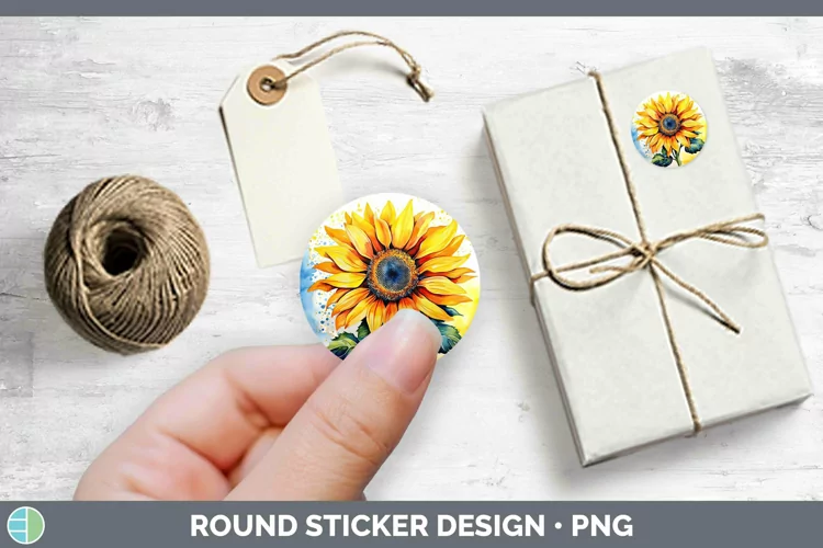 Watercolor Sunflower Stickers | Round Labels Designs